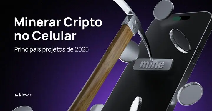 Ilustração de um smartphone sendo minerado por uma picareta digital, com moedas saindo da tela e a palavra "mine" em destaque. 