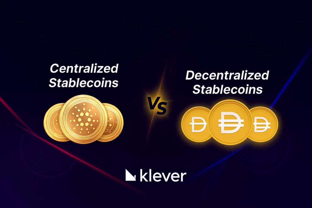 Illustration comparing centralized and decentralized stablecoins, highlighting differences in control and autonomy in the crypto market