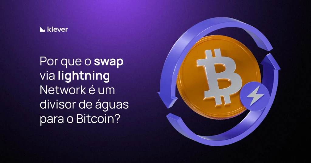 Banner com moeda Bitcoin e ícone Lightning, destacando como os swap via Lightning Network  transformam transações BTC.