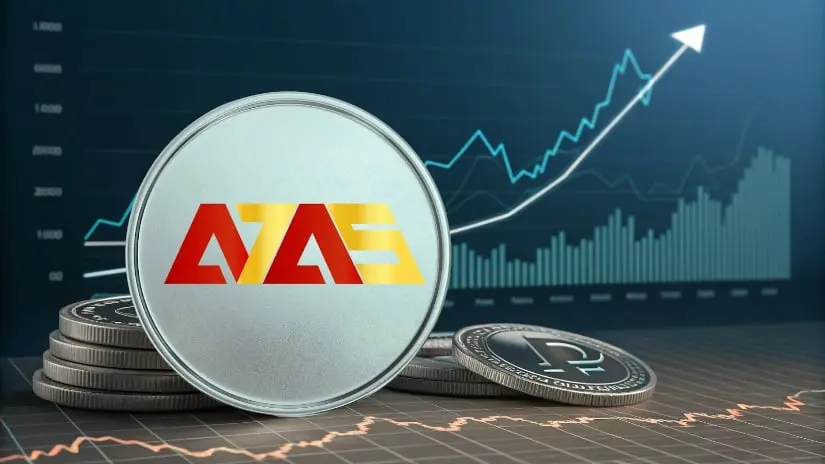 Moeda digital A7A5 diante de gráfico ascendente, representando alta no valor e crescimento das transações com o token sancionado