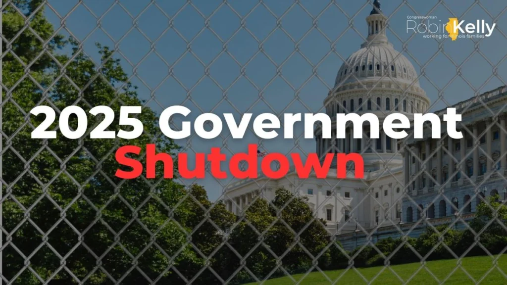 The U.S. Capitol building is seen behind bars, with the text '2025 Government Shutdown' prominently displayed, symbolizing a federal shutdown.
