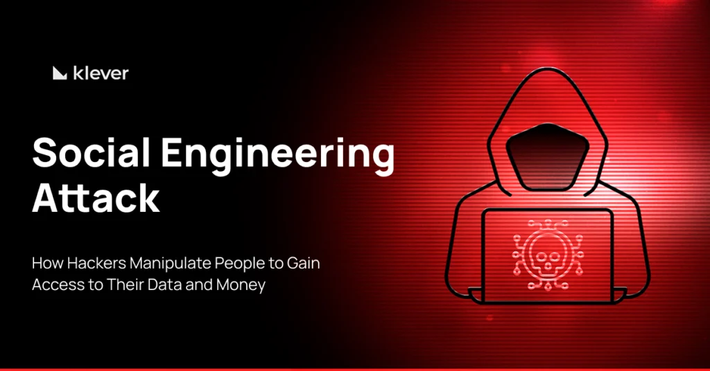 Hooded hacker with laptop on red background symbolizing social engineering attacks used to steal data and money