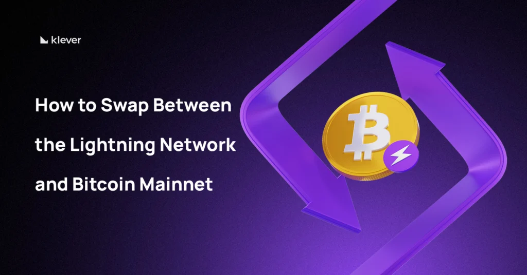 Illustration showing the Bitcoin symbol with purple arrows representing swaps between the Lightning Network and Bitcoin Mainnet