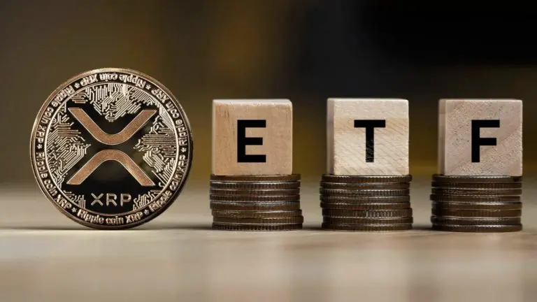 XRP coins alongside blocks forming the acronym ETF on stacks of coins, representing market expectations for a possible XRP ETF.