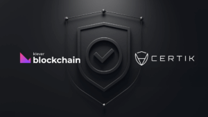Image featuring the Klever Blockchain logo and the CertiK logo, symbolizing a security partnership with a shield design in the background.