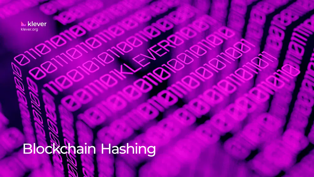 <p> <img src="blockchain-hashing.jpg" alt="The image focuses on "Blockchain Hashing," featuring a vibrant background of pink binary code with the word "KLEVER" embedded within. The text "Blockchain Hashing" is prominently displayed at the bottom. The "klever" logo and URL "klever.org" are in the top left corner, emphasizing the technical theme of blockchain hashing."> blockchain, blockchain hashing, hashing, technology, innovation </p>