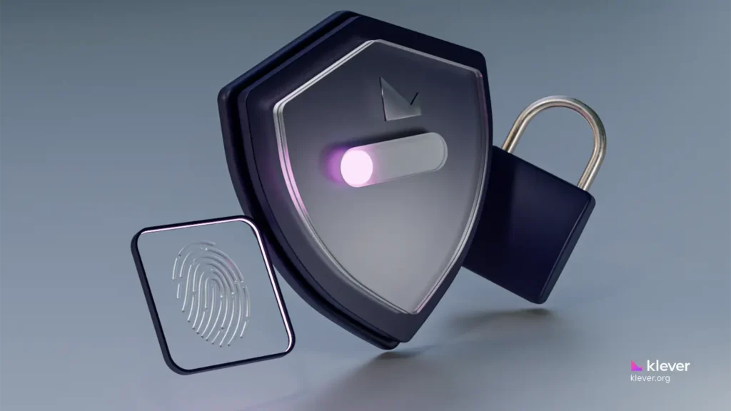 the image represent kleversafe logo with a padlock by it side and a digital by the other side - blockchain security